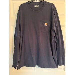 Carhartt Mens Loose Fit Long Sleeve Pocket T-Shirt Navy Blue XL K126 NVY